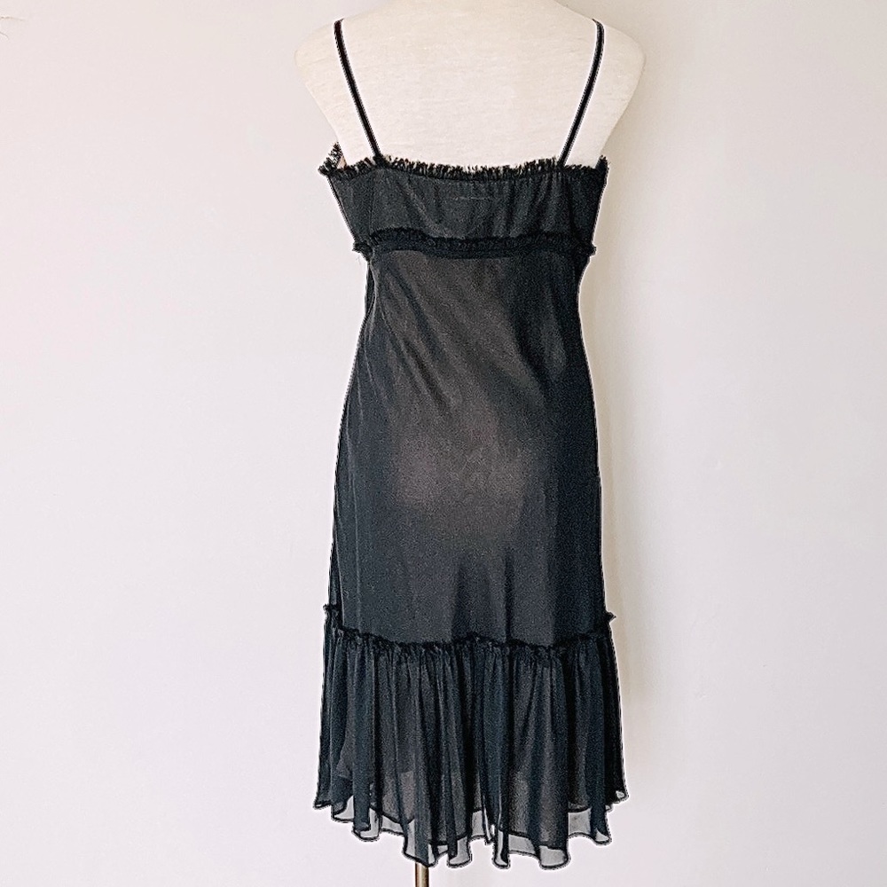 VINTAGE babydoll evening maxi Dress SIZE 14 black strappy - Picture 4 of 8
